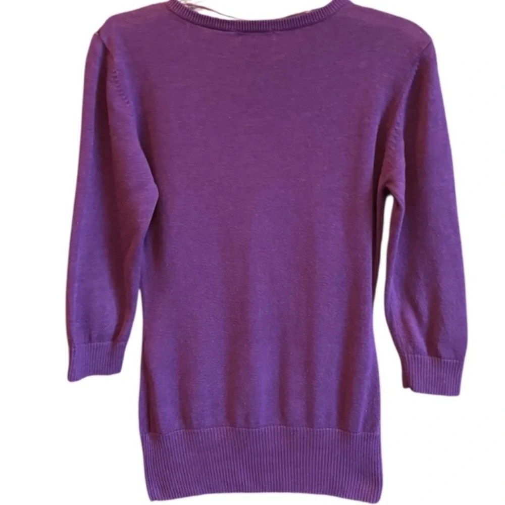 Vintage Argyle Sweater Knit 90s Y2K Pattern V-Neck Jumper Purple Gray Size Small